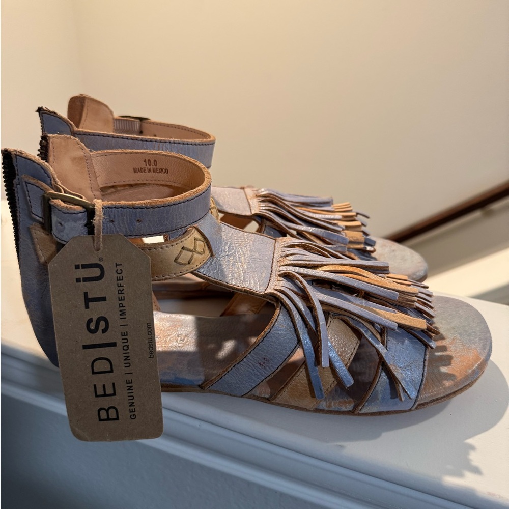 Bed Stu Alena Fringe Sandals in Blue and Sand 10